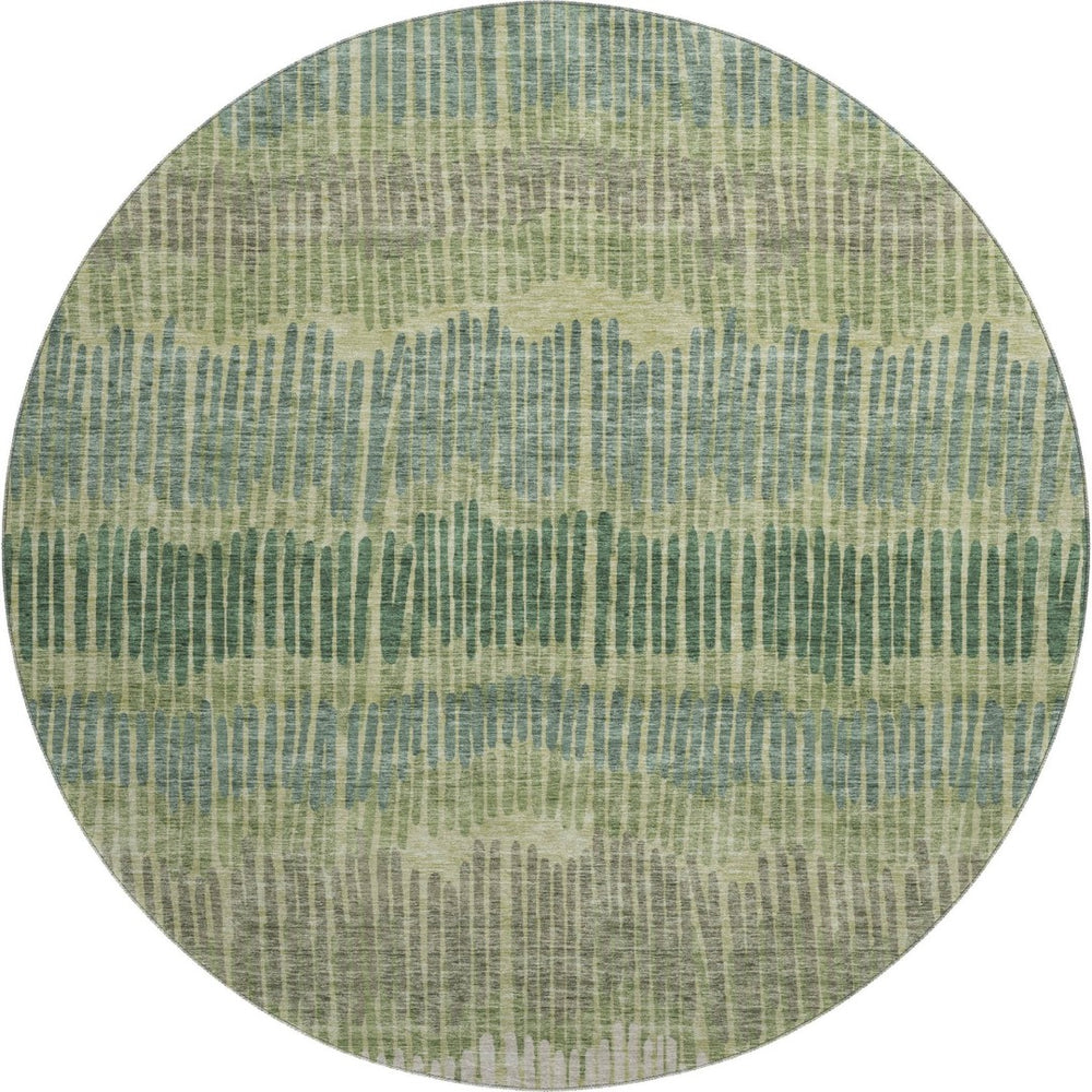 HomeRoots 8' Washable Round Rug in Green, Ivory & Taupe Stripes – Durable, UV Protected, Perfect for Homes! 670649