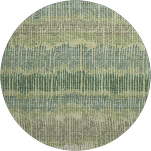 HomeRoots 8' Washable Round Rug in Green, Ivory & Taupe Stripes – Durable, UV Protected, Perfect for Homes! 670649