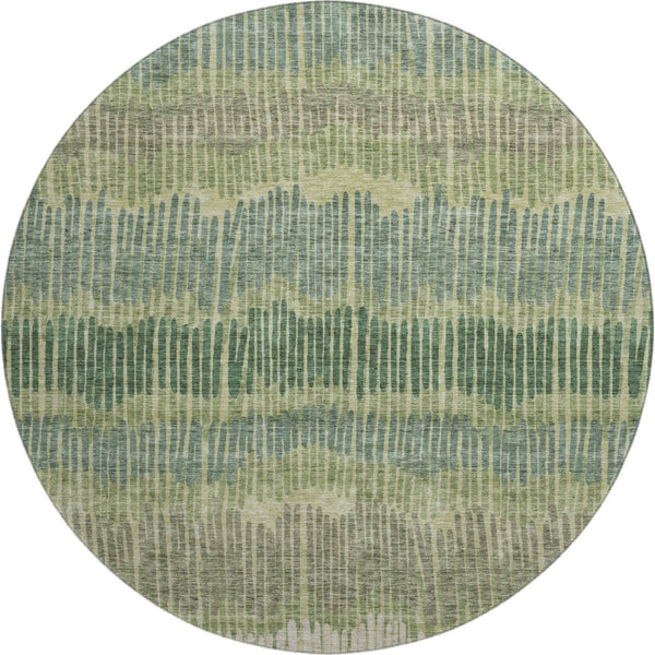 HomeRoots 8' Washable Round Rug in Green, Ivory & Taupe Stripes – Durable, UV Protected, Perfect for Homes! 670649
