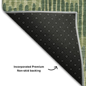 HomeRoots 8' Washable Round Rug in Green, Ivory & Taupe Stripes – Durable, UV Protected, Perfect for Homes! 670649
