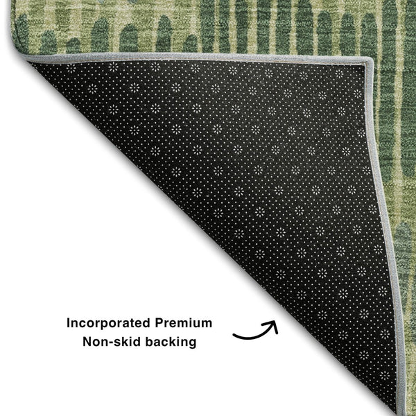 HomeRoots 8' Washable Round Rug in Green, Ivory & Taupe Stripes – Durable, UV Protected, Perfect for Homes! 670649
