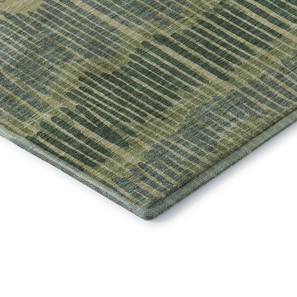 HomeRoots 8' Washable Round Rug in Green, Ivory & Taupe Stripes – Durable, UV Protected, Perfect for Homes! 670649