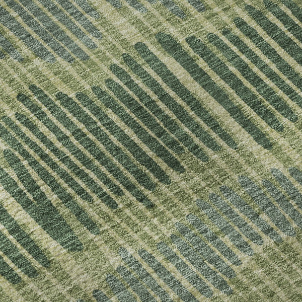 HomeRoots 8' Washable Round Rug in Green, Ivory & Taupe Stripes – Durable, UV Protected, Perfect for Homes! 670649