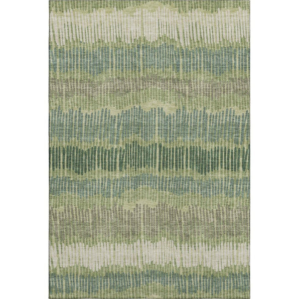 HomeRoots 8' X 10' Striped Washable Area Rug in Green, Ivory & Taupe - Durable, Stain Resistant, UV Protected! 670650