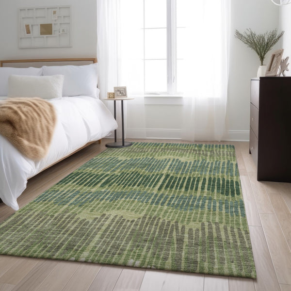 HomeRoots 10' Green Ivory Taupe Striped Washable Area Rug - UV Protected, Stain Resistant for Active Homes 670652