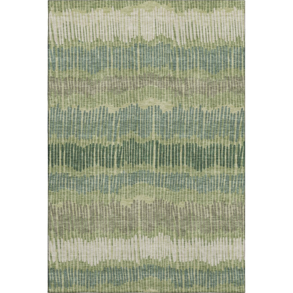 HomeRoots 10' Green Ivory Taupe Striped Washable Area Rug - UV Protected, Stain Resistant for Active Homes 670652