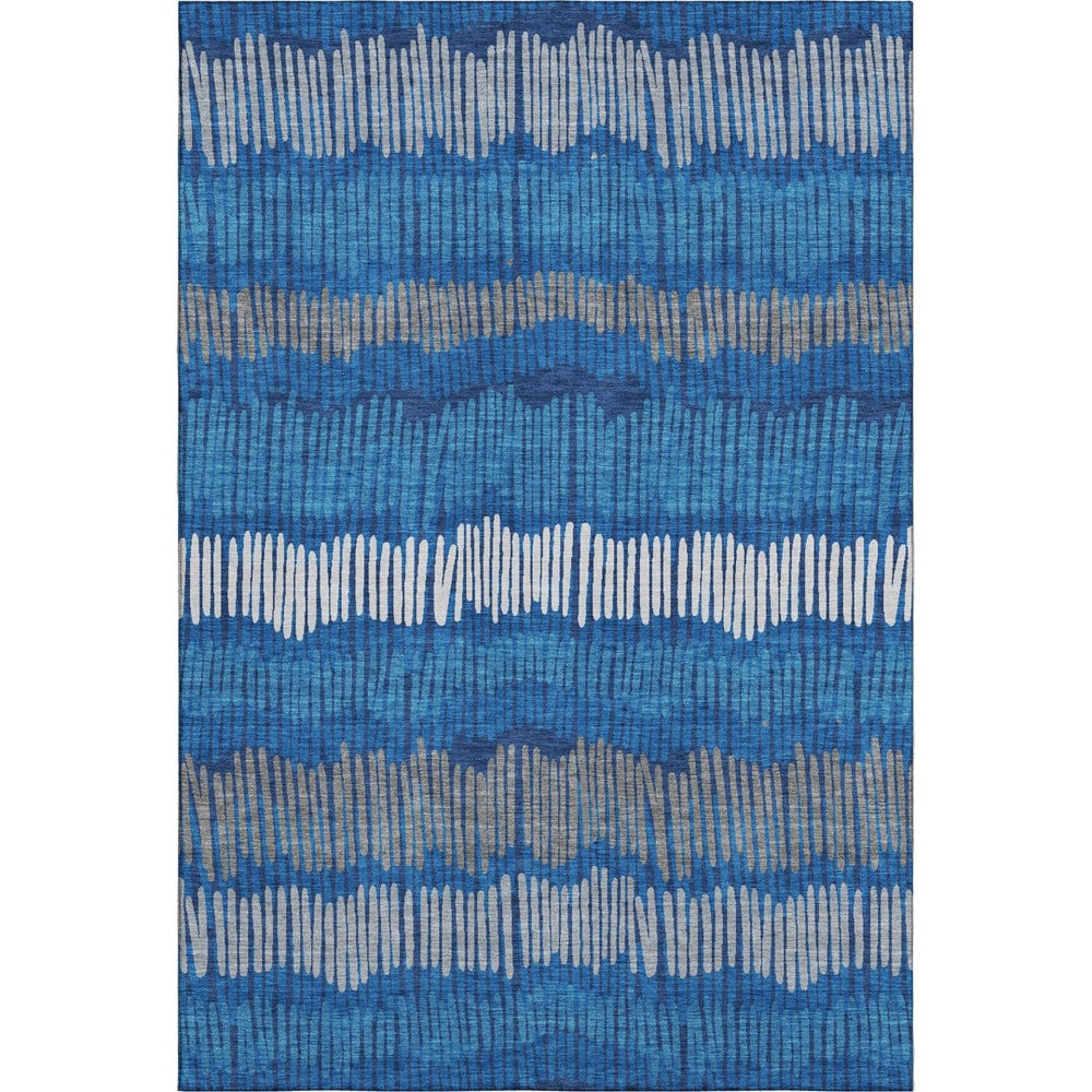 HomeRoots 5' X 8' Navy Blue, Ivory & Gray Striped Washable Area Rug - Durable, Stylish, Perfect for All Spaces! 670654