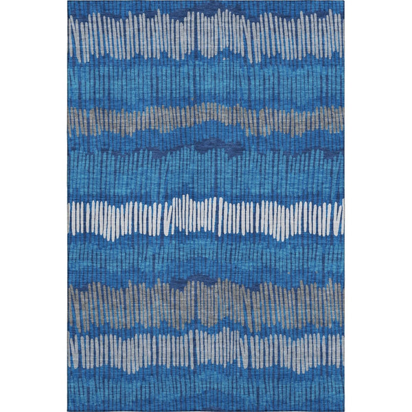 HomeRoots 5' X 8' Navy Blue, Ivory & Gray Striped Washable Area Rug - Durable, Stylish, Perfect for All Spaces! 670654