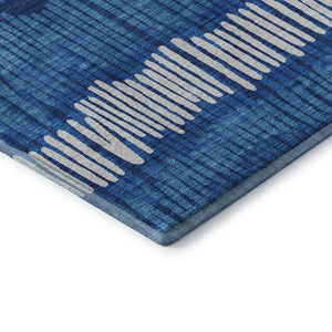 HomeRoots 9' X 12' Navy Blue Striped Washable Area Rug – Durable, UV Protected, Ideal for High-Traffic Spaces 670657