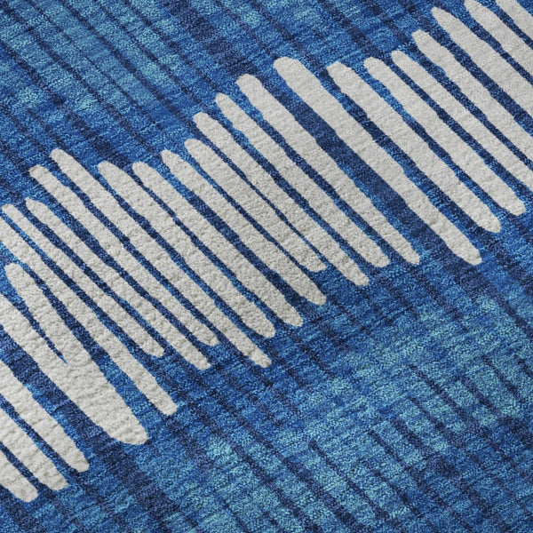 HomeRoots 9' X 12' Navy Blue Striped Washable Area Rug – Durable, UV Protected, Ideal for High-Traffic Spaces 670657