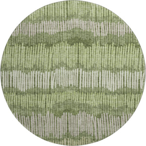 HomeRoots 8' Washable Round Rug in Olive Green, Beige & Taupe Stripes with UV Protection for Indoor & Outdoor Use 670661