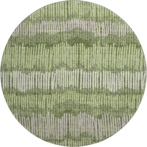 HomeRoots 8' Washable Round Rug in Olive Green, Beige & Taupe Stripes with UV Protection for Indoor & Outdoor Use 670661