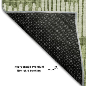 HomeRoots 8' Washable Round Rug in Olive Green, Beige & Taupe Stripes with UV Protection for Indoor & Outdoor Use 670661