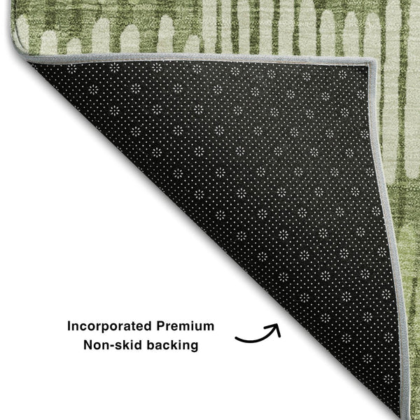 HomeRoots 8' Washable Round Rug in Olive Green, Beige & Taupe Stripes with UV Protection for Indoor & Outdoor Use 670661
