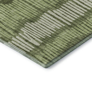 HomeRoots 8' Washable Round Rug in Olive Green, Beige & Taupe Stripes with UV Protection for Indoor & Outdoor Use 670661