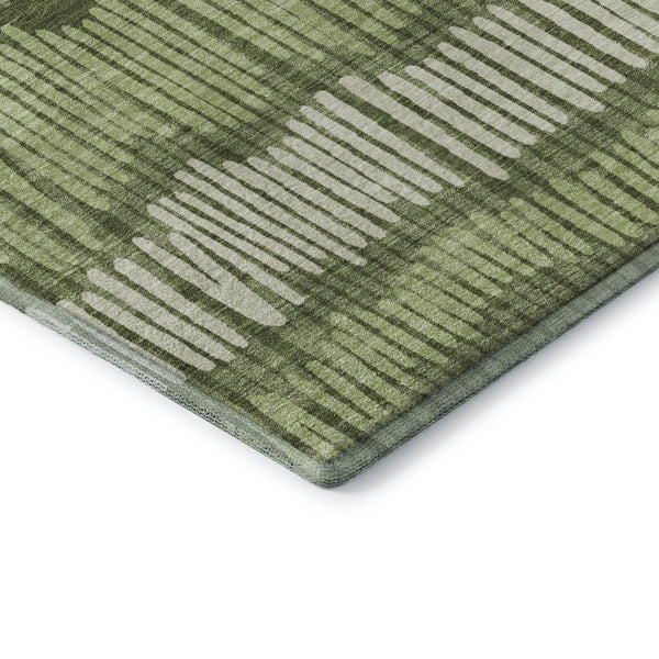 HomeRoots 8' Washable Round Rug in Olive Green, Beige & Taupe Stripes with UV Protection for Indoor & Outdoor Use 670661