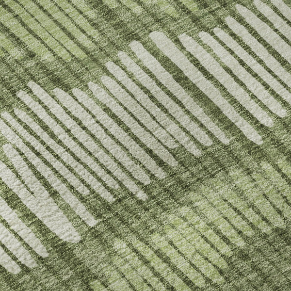 HomeRoots 8' Washable Round Rug in Olive Green, Beige & Taupe Stripes with UV Protection for Indoor & Outdoor Use 670661