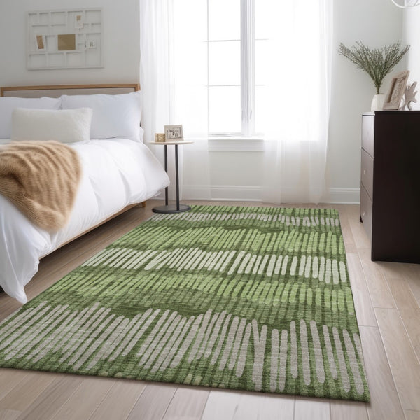 HomeRoots 10' Striped Washable Area Rug in Olive Green, Beige & Taupe – UV Protected, Stain Resistant, Durable Design 670664