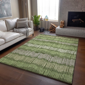 HomeRoots 10' Striped Washable Area Rug in Olive Green, Beige & Taupe – UV Protected, Stain Resistant, Durable Design 670664