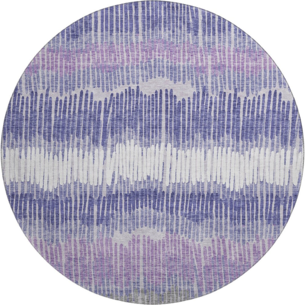 HomeRoots 8' Striped Round Rug in Purple, Ivory & Gray – Washable, UV Protected, Perfect for High Traffic Areas! 670667