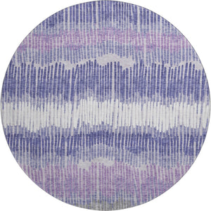HomeRoots 8' Striped Round Rug in Purple, Ivory & Gray – Washable, UV Protected, Perfect for High Traffic Areas! 670667