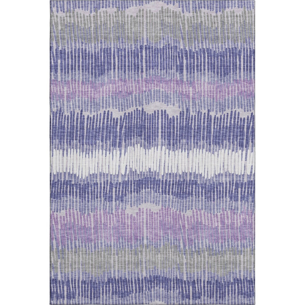 HomeRoots 9' X 12' Stylish Purple Ivory Gray Striped Washable Area Rug with Non-Slip Backing & UV Protection 670669