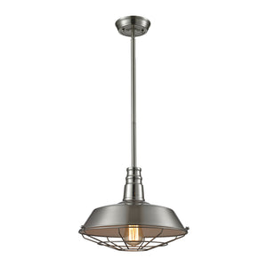 Warehouse Pendant 15'' Wide 1-Light Pendant - Satin Nickel with Metal Shade and Cage 67066/1 Elk Lighting