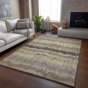 HomeRoots 5' X 8' Taupe Beige & Cream Striped Area Rug - Washable, UV Protected for Stylish, Busy Homes 670672