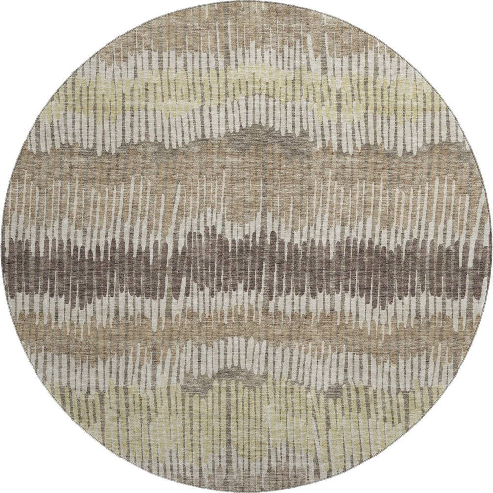 HomeRoots 8' Taupe Beige Striped Washable Round Rug with UV Protection - Durable, Stylish, Easy-Care Design 670673