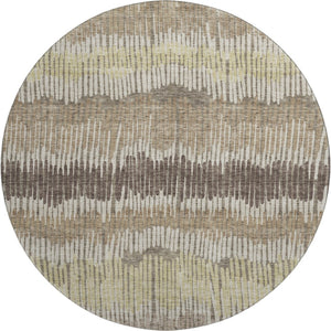 HomeRoots 8' Taupe Beige Striped Washable Round Rug with UV Protection - Durable, Stylish, Easy-Care Design 670673