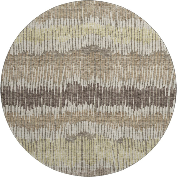 HomeRoots 8' Taupe Beige Striped Washable Round Rug with UV Protection - Durable, Stylish, Easy-Care Design 670673