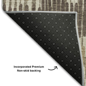 HomeRoots 8' Taupe Beige Striped Washable Round Rug with UV Protection - Durable, Stylish, Easy-Care Design 670673