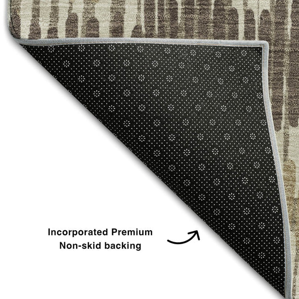 HomeRoots 8' Taupe Beige Striped Washable Round Rug with UV Protection - Durable, Stylish, Easy-Care Design 670673