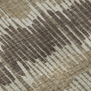 HomeRoots 8' Taupe Beige Striped Washable Round Rug with UV Protection - Durable, Stylish, Easy-Care Design 670673