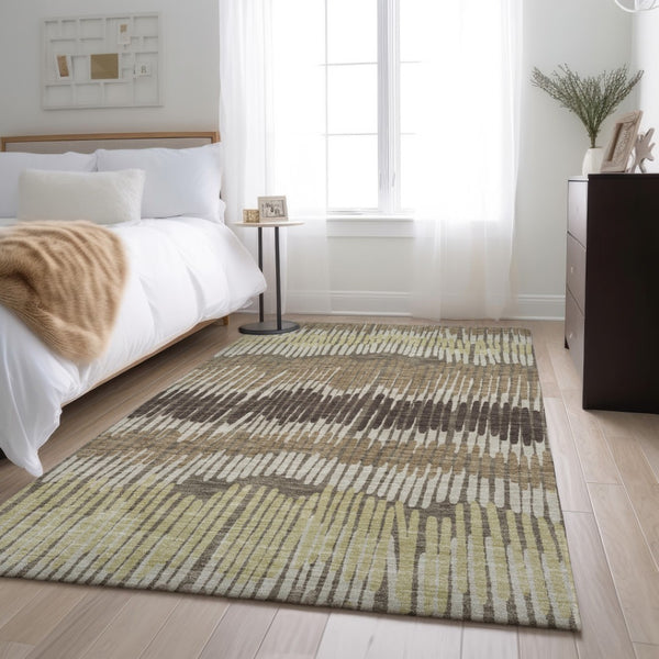 HomeRoots 8' X 10' Washable Taupe Beige Striped Area Rug with UV Protection – Stylish, Durable, and Easy Care! 670674