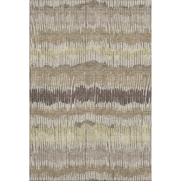 HomeRoots 9' X 12' Washable Taupe, Beige & Cream Striped Area Rug with UV Protection for Easy Care & Durability 670675