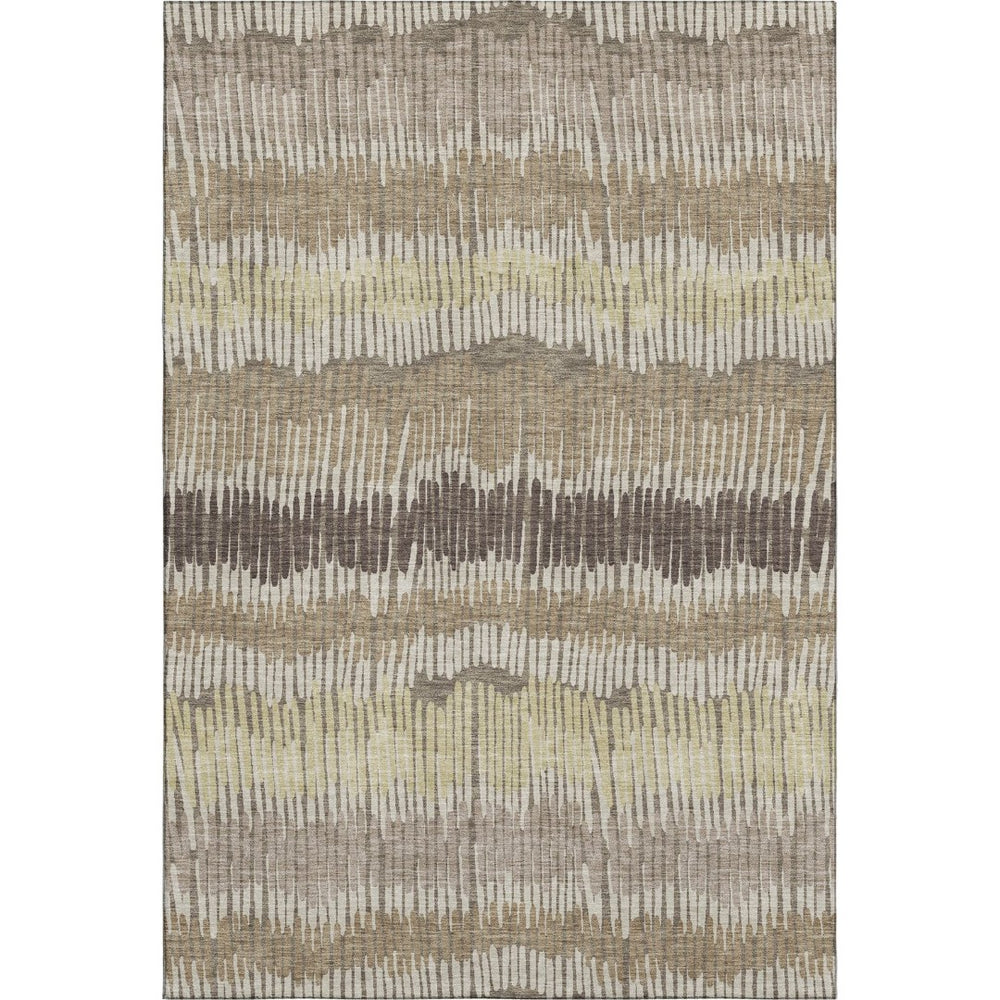HomeRoots 10' X 14' Taupe Beige & Cream Striped Washable Area Rug – Durable, UV-Protected & Stain Resistant! 670676
