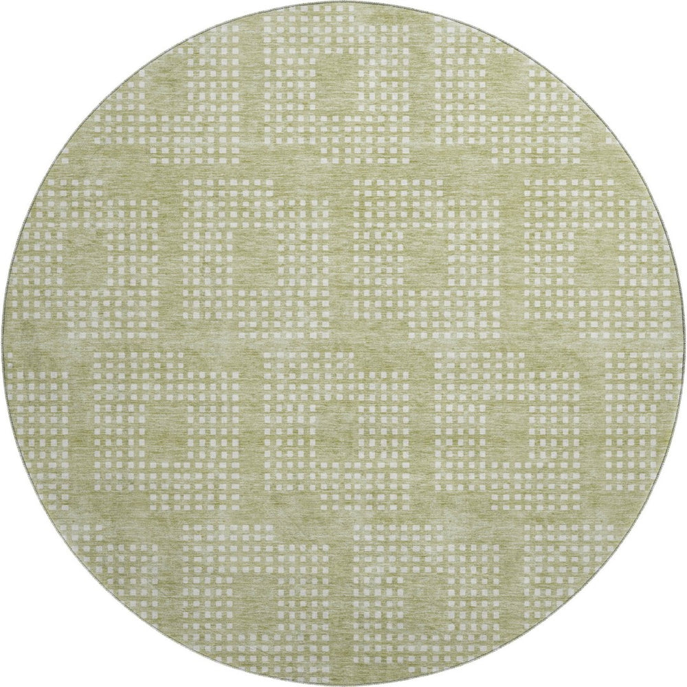 HomeRoots 8' Artichoke Green & Ivory Geometric Round Rug – Stylish, Washable, UV-Protective, Durable Design 670679