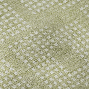 HomeRoots 8' Artichoke Green & Ivory Geometric Round Rug – Stylish, Washable, UV-Protective, Durable Design 670679