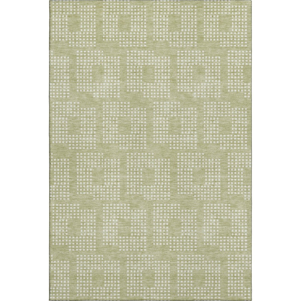 HomeRoots 8' X 10' Artichoke Green Geometric Area Rug - Washable, UV Protected, Soft & Stain Resistant Design 670680