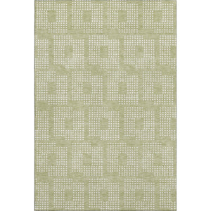 HomeRoots 9' X 12' Artichoke Green Geometric Washable Area Rug with UV Protection for Modern Living Spaces 670681