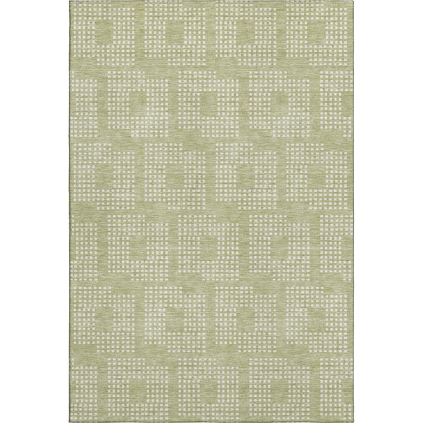 HomeRoots 9' X 12' Artichoke Green Geometric Washable Area Rug with UV Protection for Modern Living Spaces 670681