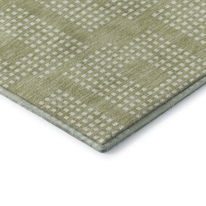 HomeRoots 9' X 12' Artichoke Green Geometric Washable Area Rug with UV Protection for Modern Living Spaces 670681