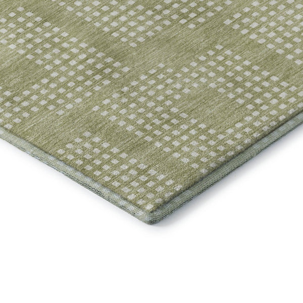 HomeRoots 9' X 12' Artichoke Green Geometric Washable Area Rug with UV Protection for Modern Living Spaces 670681
