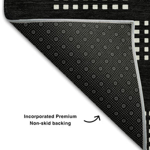 HomeRoots 5' X 8' Modern Black and Ivory Geometric Washable Area Rug with UV Protection for Busy Homes 670684