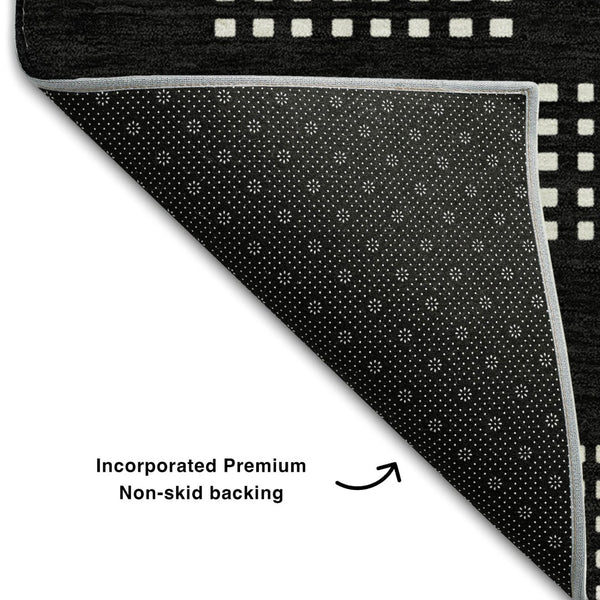 HomeRoots 5' X 8' Modern Black and Ivory Geometric Washable Area Rug with UV Protection for Busy Homes 670684