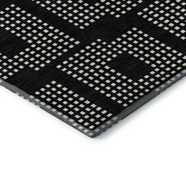 HomeRoots 5' X 8' Modern Black and Ivory Geometric Washable Area Rug with UV Protection for Busy Homes 670684