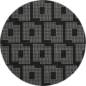 HomeRoots 8' Black And Ivory Geometric Round Rug - Washable, UV Protected, Durable for High-Traffic Areas 670685