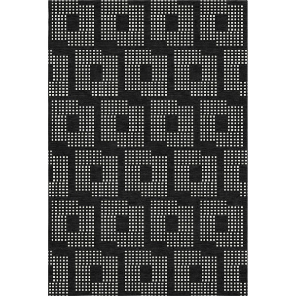 HomeRoots 8' X 10' Black And Ivory Geometric Area Rug - Washable, UV Protected, Durable for Busy Homes 670686