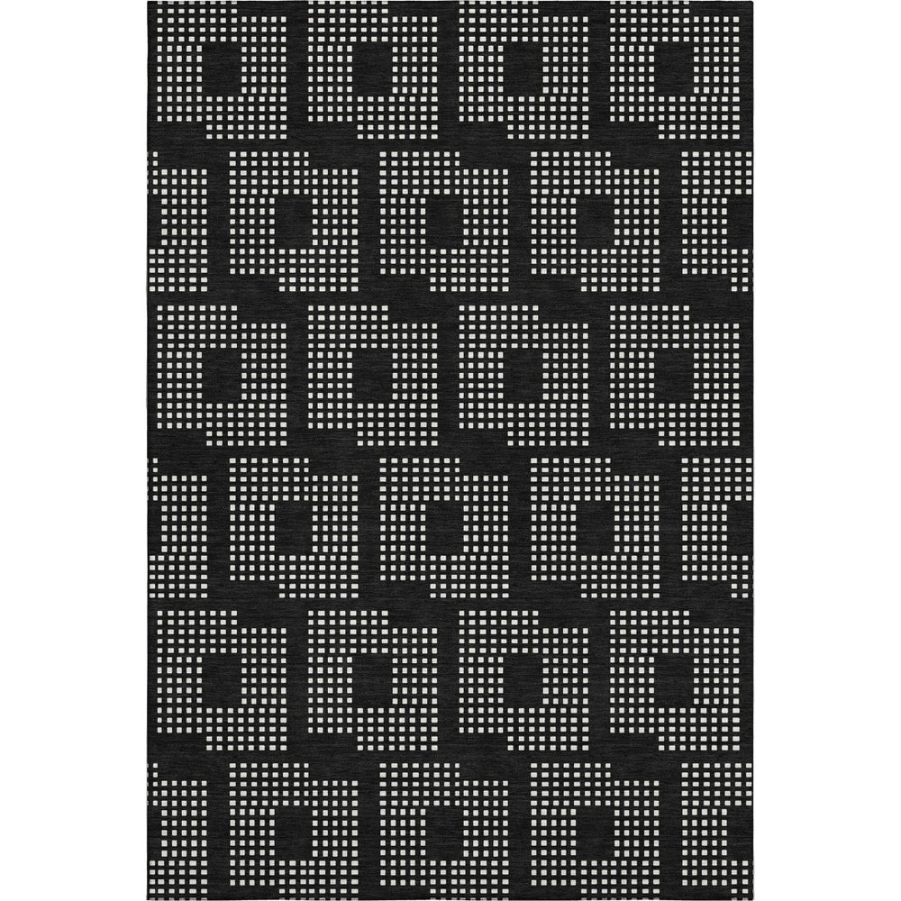 HomeRoots 10' X 14' Black And Ivory Geometric Area Rug – Washable, Stain Resistant & UV Protected for Homes 670688